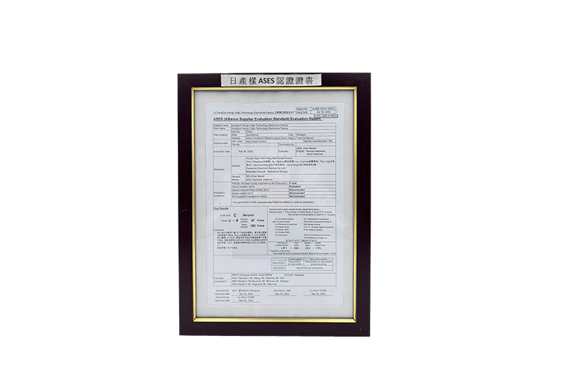 Chứng chỉ chứng nhận ASES Nissan