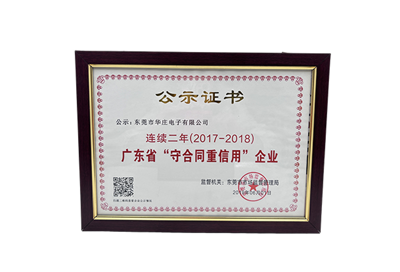 Hai năm liên tiếp (2017-2018) Doanh nghiệp giữ hợp đồng trọng tín nhiệm tỉnh Quảng Đông